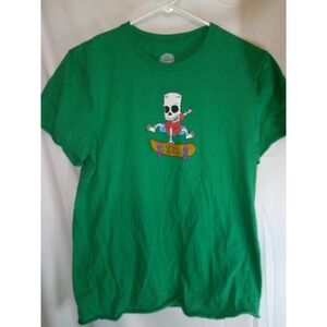 Simpsons Bart Simpson Skeleton Skateboard Graphic Tee‎ Green S